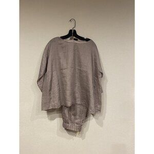 forte_forte Shirt Pants Set Womens Large Taupe Linen Blend Top Joggers Boat Neck